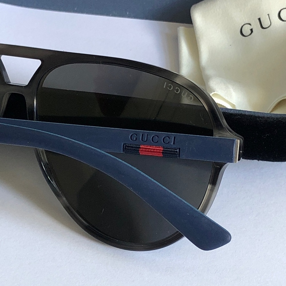 New Authentic Gucci GG0423s 010 Blue-Gray Gradient Aviator Sunglasses - Picture 13 of 15